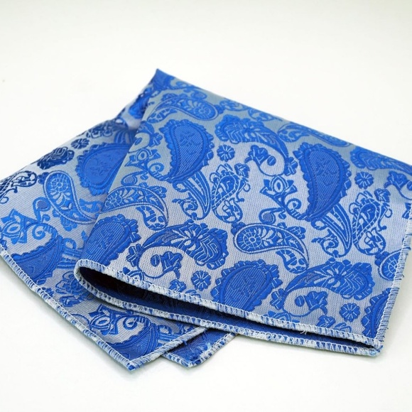 Pocket Square 100% Silk Paisley Blue Pattern - Picture 1 of 4